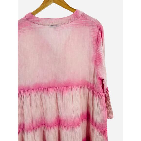 CZ Collection Cezele Pink White‎ Tie Dye Babydoll Dress Medium Boho Cottagecore - Picture 3 of 8